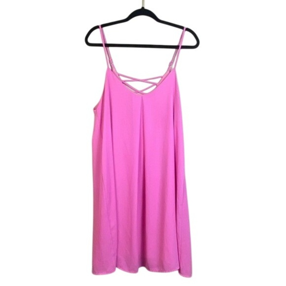 Everly Pink Criss Cross Back Spaghetti Strap Mini Dress Sleeveless Pleated Front